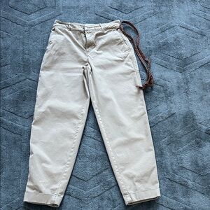 Zara Women's tan ankle Pants with Braided Belt